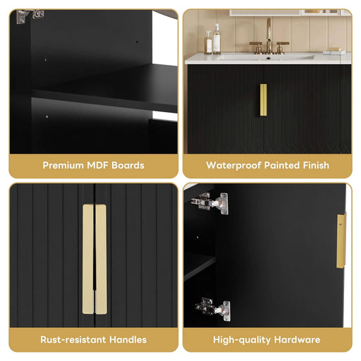 60' Vintage Bathroom Vanity with Ceramic Sink, with 3 Holes Single Ceramic Sink, Bathroom Storage Vanity Cabinet with 2 Soft Closing Doors Default -DTYStore