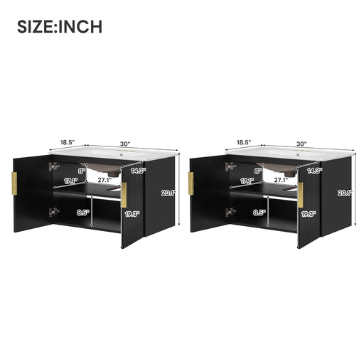 60' Vintage Bathroom Vanity with Ceramic Sink, with 3 Holes Single Ceramic Sink, Bathroom Storage Vanity Cabinet with 2 Soft Closing Doors Default -DTYStore