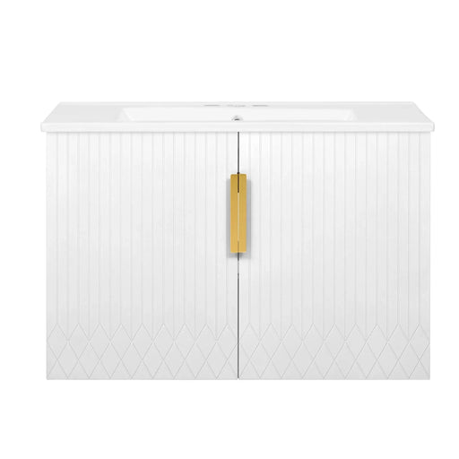 60' Vintage Bathroom Vanity with Ceramic Sink, with 3 Holes Single Ceramic Sink, Bathroom Storage Vanity Cabinet with 2 Soft Closing Doors Default -DTYStore