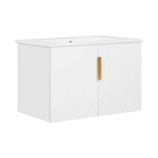 60' Vintage Bathroom Vanity with Ceramic Sink, with 3 Holes Single Ceramic Sink, Bathroom Storage Vanity Cabinet with 2 Soft Closing Doors Default -DTYStore