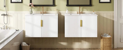 60' Vintage Bathroom Vanity with Ceramic Sink, with 3 Holes Single Ceramic Sink, Bathroom Storage Vanity Cabinet with 2 Soft Closing Doors Default -DTYStore