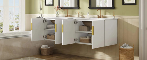 60' Vintage Bathroom Vanity with Ceramic Sink, with 3 Holes Single Ceramic Sink, Bathroom Storage Vanity Cabinet with 2 Soft Closing Doors Default -DTYStore