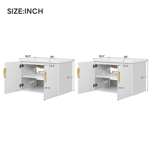 60' Vintage Bathroom Vanity with Ceramic Sink, with 3 Holes Single Ceramic Sink, Bathroom Storage Vanity Cabinet with 2 Soft Closing Doors Default -DTYStore