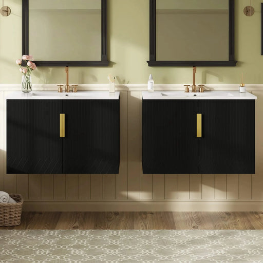 60' Vintage Bathroom Vanity with Ceramic Sink, with 3 Holes Single Ceramic Sink, Bathroom Storage Vanity Cabinet with 2 Soft Closing Doors Default -DTYStore