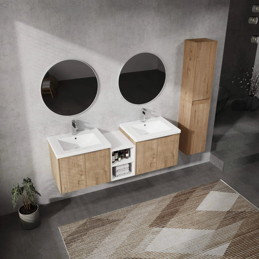 60' Wall-Mounted Bathroom Vanity With Sink and Side Cabinet, Soft Close Doors,00112IMOx2-0624IMOx2-0612GWH Combination Cabinet(KD-Packing) Default -DTYStore