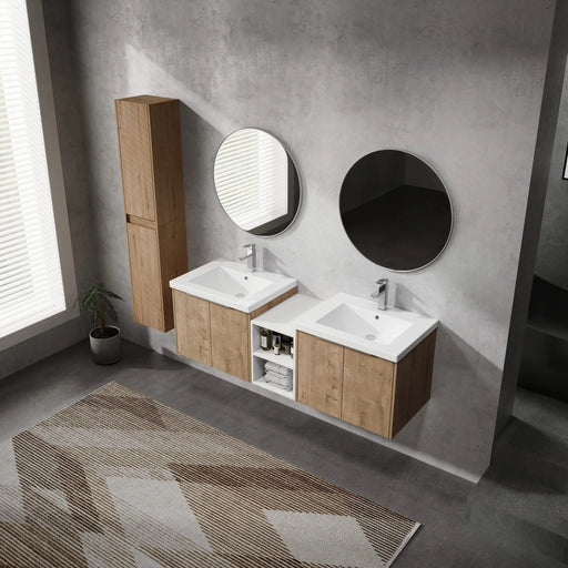 60' Wall-Mounted Bathroom Vanity With Sink and Side Cabinet, Soft Close Doors,00112IMOx2-0624IMOx2-0612GWH Combination Cabinet(KD-Packing) Default -DTYStore