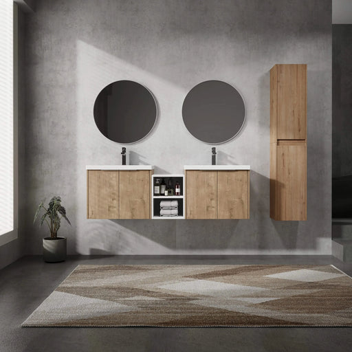 60' Wall-Mounted Bathroom Vanity With Sink and Side Cabinet, Soft Close Doors,00112IMOx2-0624IMOx2-0612GWH Combination Cabinet(KD-Packing) Default -DTYStore