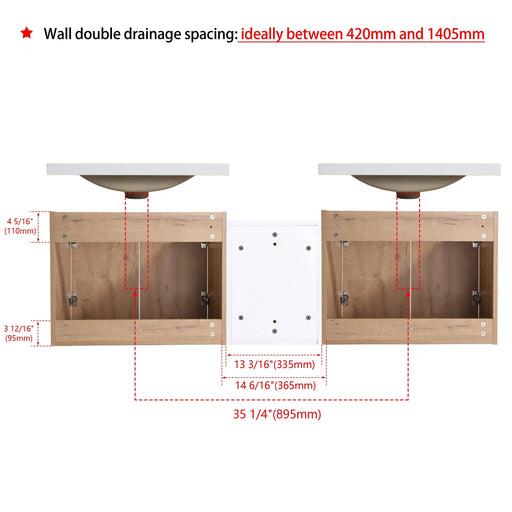 60' Wall-Mounted Bathroom Vanity With Sink and Side Cabinet, Soft Close Doors,00112IMOx2-0624IMOx2-0612GWH Combination Cabinet(KD-Packing) Default -DTYStore