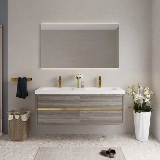 60' Wall-Mounted Bathroom Vanity with Double Sinks, Floating Bathroom Storage Cabinet with Stone Resin Countertop and Soft Close Drawers, Ash Grey 24V15-60DAG Default -DTYStore