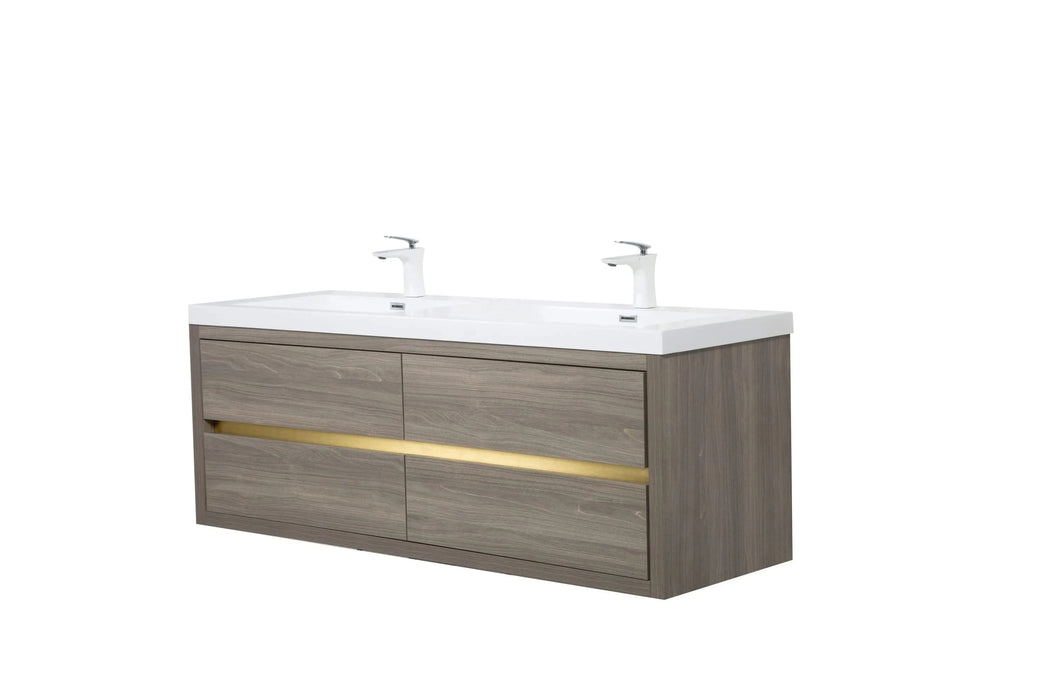 60' Wall-Mounted Bathroom Vanity with Double Sinks, Floating Bathroom Storage Cabinet with Stone Resin Countertop and Soft Close Drawers, Ash Grey 24V15-60DAG Default -DTYStore