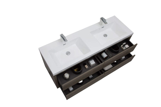 60' Wall-Mounted Bathroom Vanity with Double Sinks, Floating Bathroom Storage Cabinet with Stone Resin Countertop and Soft Close Drawers, Ash Grey 24V15-60DAG Default -DTYStore