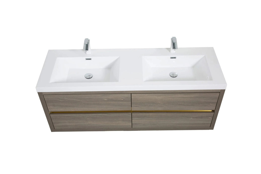 60' Wall-Mounted Bathroom Vanity with Double Sinks, Floating Bathroom Storage Cabinet with Stone Resin Countertop and Soft Close Drawers, Ash Grey 24V15-60DAG Default -DTYStore
