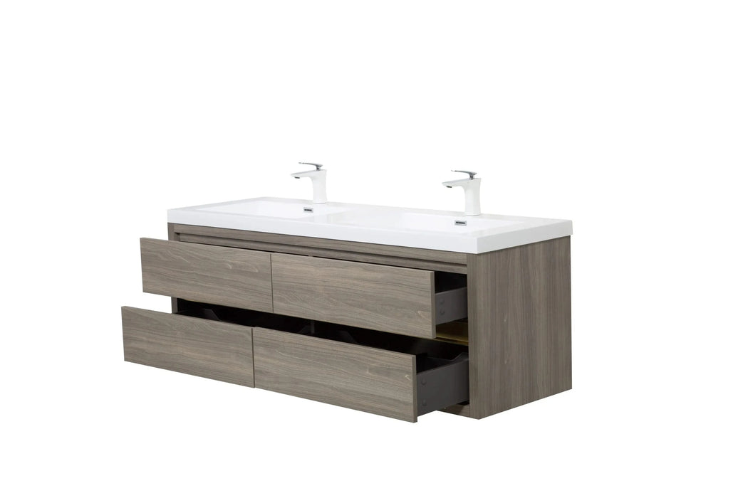 60' Wall-Mounted Bathroom Vanity with Double Sinks, Floating Bathroom Storage Cabinet with Stone Resin Countertop and Soft Close Drawers, Ash Grey 24V15-60DAG Default -DTYStore