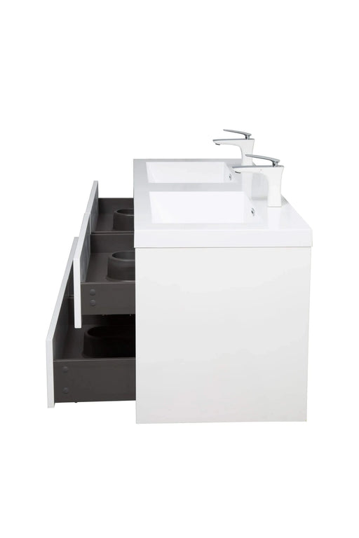 60' Wall-Mounted Bathroom Vanity with Sink, Floating Bathroom Storage Cabinet with Stone Resin Countertop and Soft Close Drawers, Glossy White 24V15-60DGW Default -DTYStore