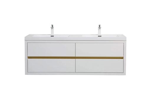60' Wall-Mounted Bathroom Vanity with Sink, Floating Bathroom Storage Cabinet with Stone Resin Countertop and Soft Close Drawers, Glossy White 24V15-60DGW Default -DTYStore