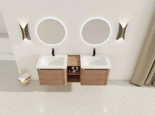 60'' Wall-Mounted Bathroom Vanity with White Ceramic Sink and Storage Shelves & 1-Soft-Close Door, KD-Packing, Plywood Default -DTYStore