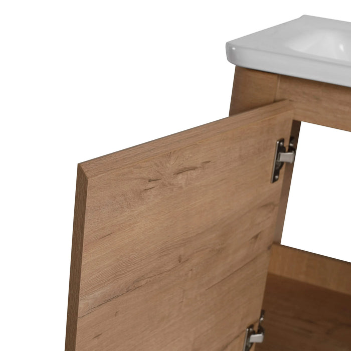 60'' Wall-Mounted Bathroom Vanity with White Ceramic Sink and Storage Shelves & 1-Soft-Close Door, KD-Packing, Plywood Default -DTYStore