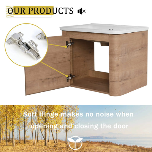 60'' Wall-Mounted Bathroom Vanity with White Ceramic Sink and Storage Shelves & 1-Soft-Close Door, KD-Packing, Plywood Default -DTYStore