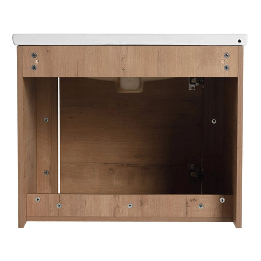 60'' Wall-Mounted Bathroom Vanity with White Ceramic Sink and Storage Shelves & 1-Soft-Close Door, KD-Packing, Plywood Default -DTYStore