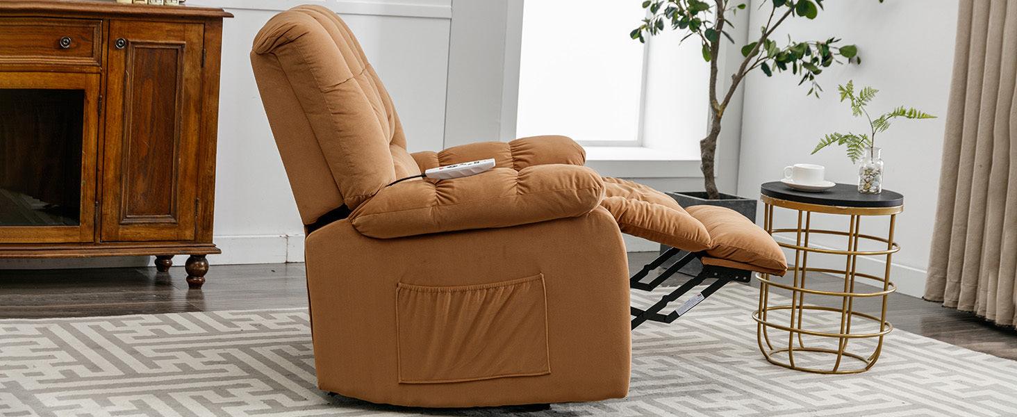 Massage Recliner Chair Electric Power Lift Recliner Chairs with Heat, Vibration, Side Pocket for Living Room, Bedroom, Light Brown