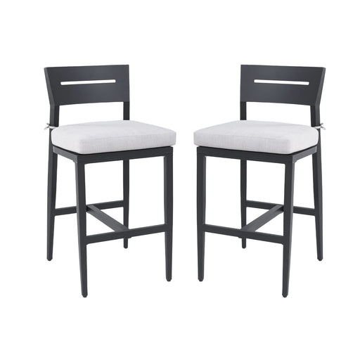 Modern Outdoor Bar Stools Set of 2, Aluminum Patio Chairs with Backrest and Footrest, Weather-Resistant, Ember Black, Sunbrella Cushions