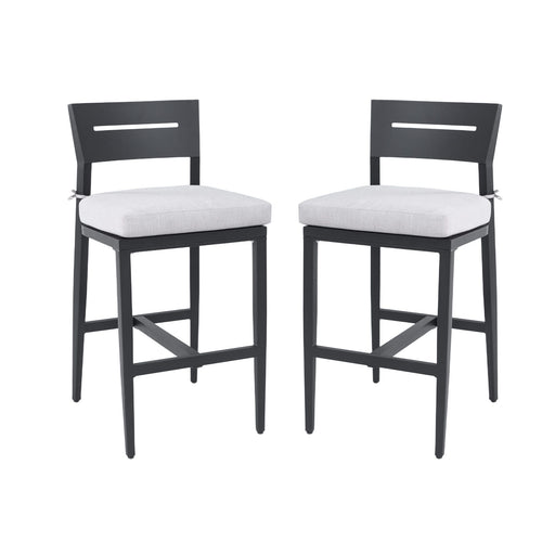 Modern Outdoor Bar Stools Set of 2, Aluminum Patio Chairs with Backrest and Footrest, Weather-Resistant, Ember Black, Sunbrella Cushions