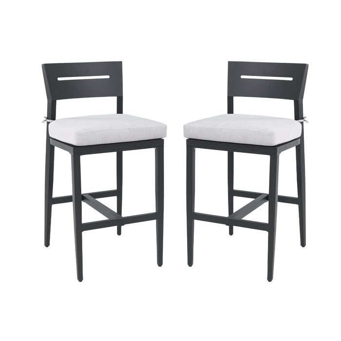Modern Outdoor Bar Stools Set of 2, Aluminum Patio Chairs with Backrest and Footrest, Weather-Resistant, Ember Black, Sunbrella Cushions