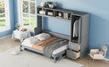 Full Size Murphy Bed Wall Bed with Closet and Drawers,Gray - DTYStore