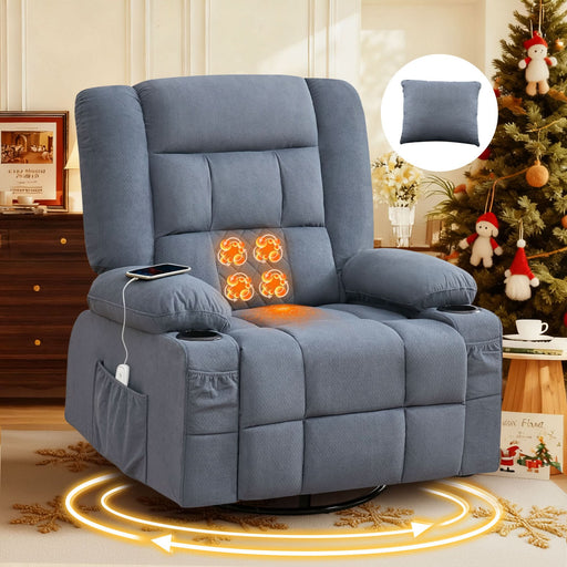 Kneading Massage Rocker Recliner Chair with 4-Point 3D Kneading Massage and Heat for Living Room with Rocking Function and 2 Cup Holders, USB Charge Port