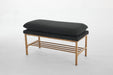 End of Bed Bench with Shelf, Linen Upholstered Storage Shoe Bench, Modern Bedroom Bench with Metal Legs for Living Room, Entryway, Dining Room, 300 LB, Linen Color(Black) - DTYStore
