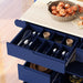 Store Kitchen Cart with Rubber Wood Countertop , Kitchen Island has 8 Handle-Free Drawers Including a Flatware Organizer and 5 Wheels for Kitchen Dinning Room, Dark Blue - DTYStore