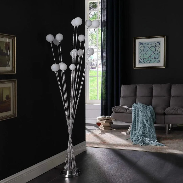 61.5' In 16-Light Acrylic Globe Aluminun Led Chrysanthe Silver Chrome Metal Floor Lamp Default -DTYStore