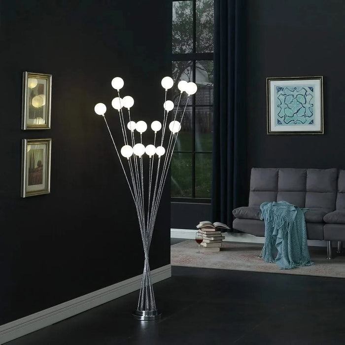 61.5' In 16-Light Acrylic Globe Aluminun Led Chrysanthe Silver Chrome Metal Floor Lamp Default -DTYStore