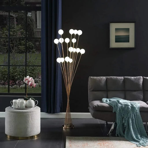 61.5' In 16-Light Acrylic Globe Aluminun Led Chrysanthe Yellow Gold Metal Floor Lamp Default -DTYStore