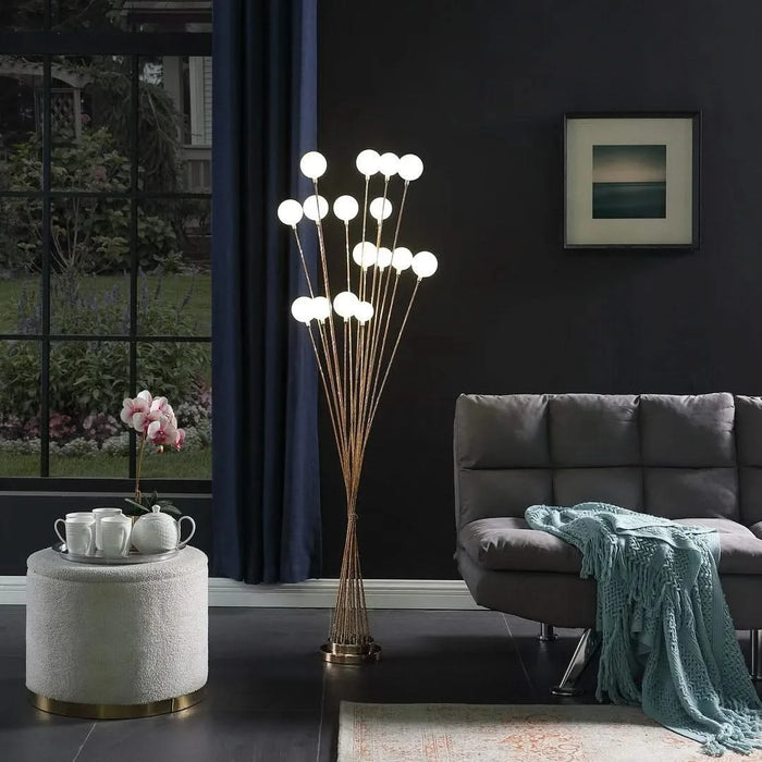 61.5' In 16-Light Acrylic Globe Aluminun Led Chrysanthe Yellow Gold Metal Floor Lamp Default -DTYStore