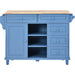 Kitchen cart with Rubber wood desktop rolling mobile kitchen island with storage and 5 draws 53 Inch length (Blue) - DTYStore