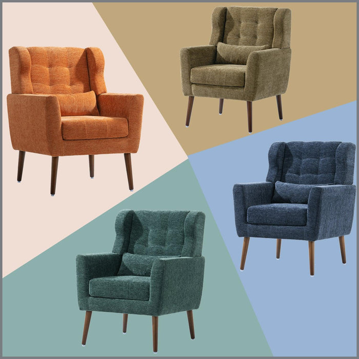 Modern Accent Chair,Chenille Arm Chairs for Living Room,Upholstered Mordern Armchair,Comfy Soft Padded Lounge Chair in Small Space, Bedroom, w/Pillow, Solid Wood Leg (Orange) - DTYStore