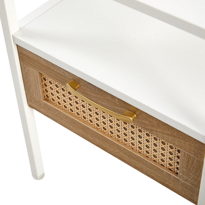 15.75" Rattan End table with drawer, Modern nightstand, metal legs,side table for living room, bedroom,white(1 pc) - DTYStore