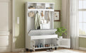 5-in-1 Entryway Bench with Shutter Doors, Coat Rack, Cushion, and Hooks for Hallway - DTYStore