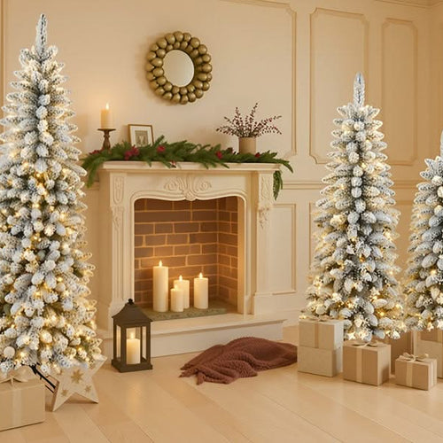 3 Pcs Flocked Artificial Christmas Tree Set with Lights, 4ft 5ft 6ft Christmas Snow Tree Set, Christmas Decor - Image 23