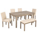 6-Piece Dining Table Set, Wooden Dining Table Set for 6, Kitchen Dining Table Set with 4 Upholstered Chairs and a Bench for Kitchen, Dining Room (Brown) - DTYStore