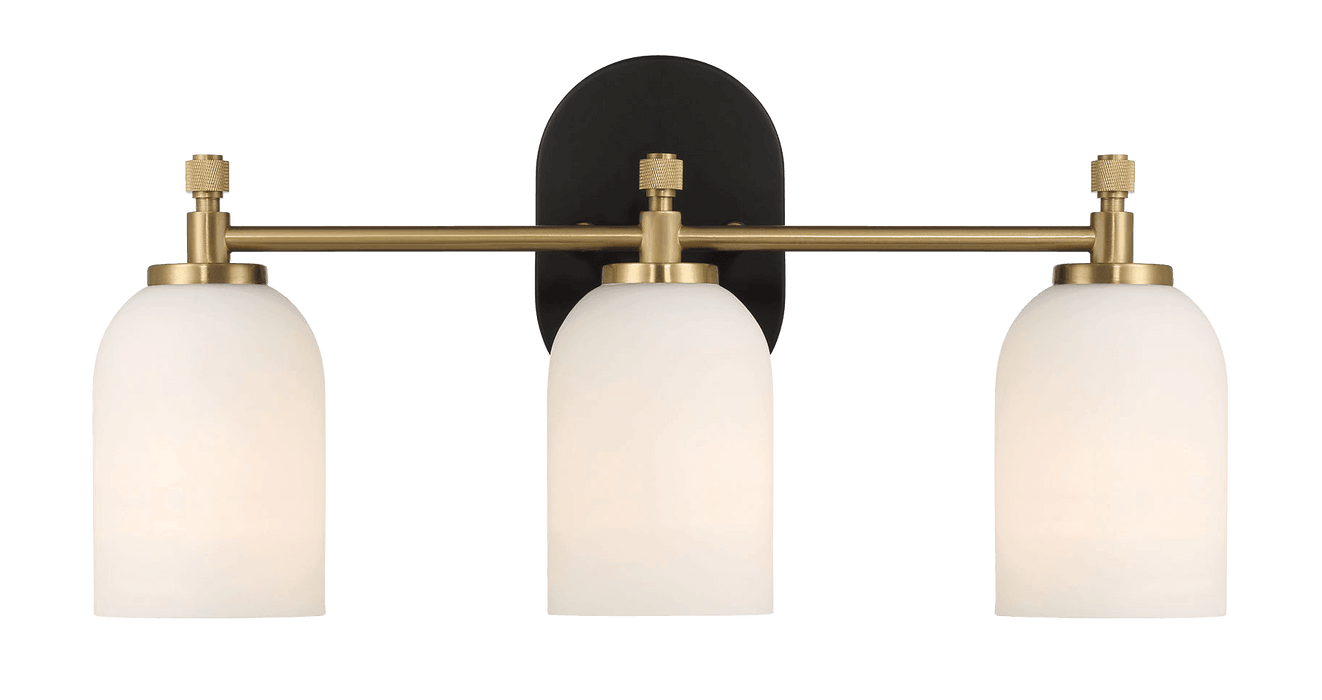 Meadows Three Lights Vanity Brushed Gold Bathroom Wall Light for Bathroom Over Mirror 20.5"W Ãƒâ€” 10.125"H Ãƒâ€” 5.5"E with White Frosted Glass - DTYStore