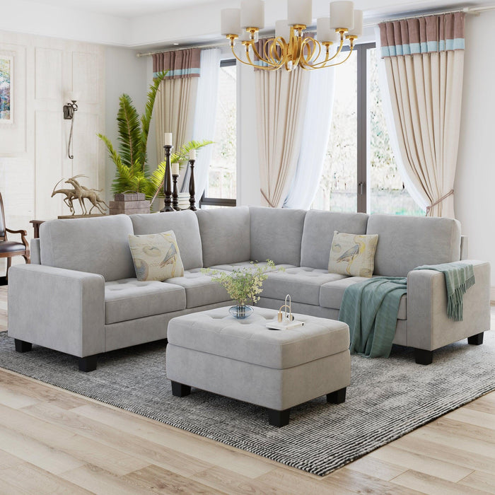 Orisfur. Sectional Corner Sofa L-shape Couch Space Saving with Storage Ottoman & Cup Holders Design for Large Space Dorm Apartment,Light Grey - DTYStore