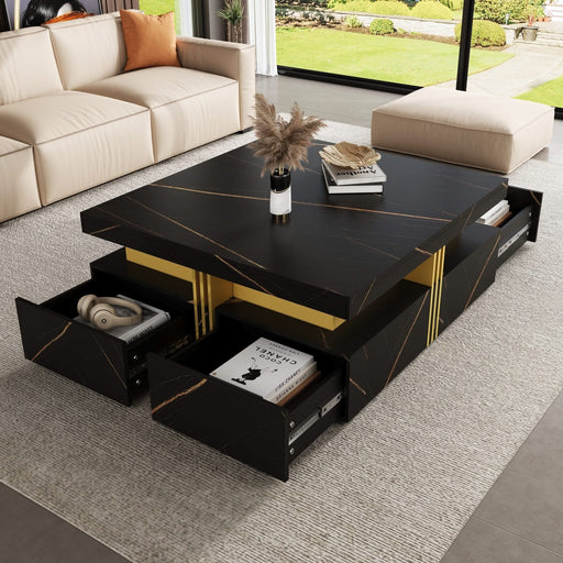 Modern Black Square Storage Coffee Table With 4 Drawers