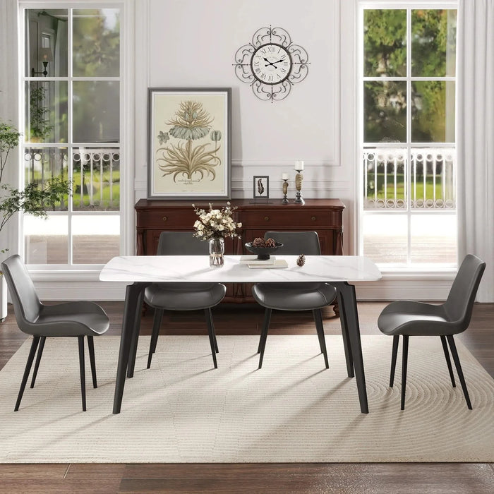 62.99' Modern Artificial Stone White Curved Edge Black Metal Leg Dining Table-Can Accommodate 6 People(Dining Table Only) Default -DTYStore