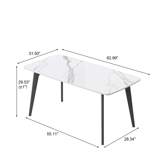 62.99' Modern Artificial Stone White Curved Edge Black Metal Leg Dining Table-Can Accommodate 6 People(Dining Table Only) Default -DTYStore