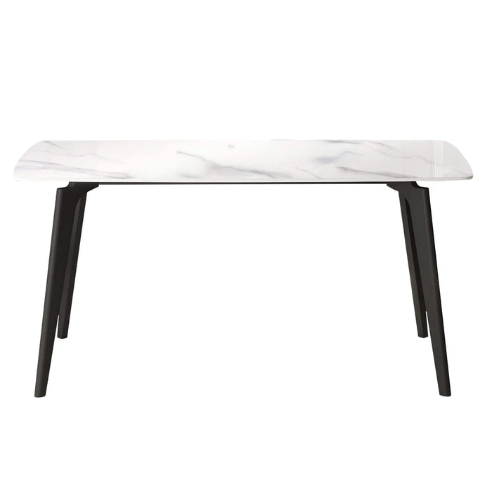 62.99' Modern Artificial Stone White Curved Edge Black Metal Leg Dining Table-Can Accommodate 6 People(Dining Table Only) Default -DTYStore