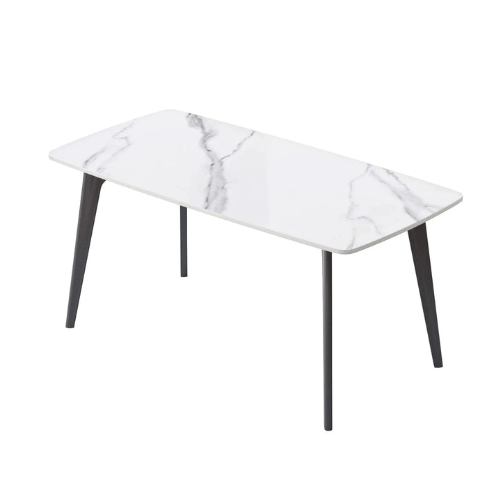62.99' Modern Artificial Stone White Curved Edge Black Metal Leg Dining Table-Can Accommodate 6 People(Dining Table Only) Default -DTYStore