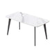 62.99' Modern Artificial Stone White Curved Edge Black Metal Leg Dining Table-Can Accommodate 6 People(Dining Table Only) Default -DTYStore