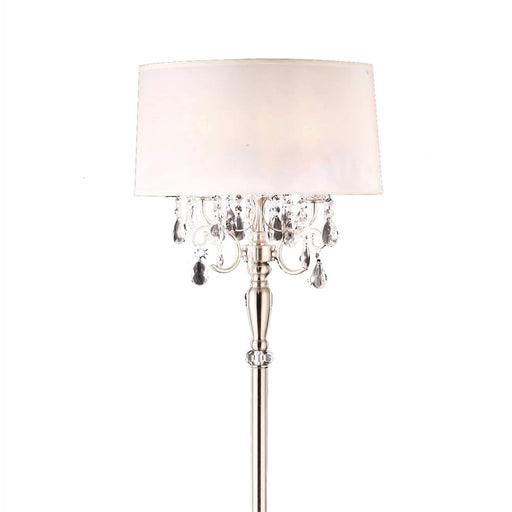 62' Tall Metal Floor Lamp w/ Silver finish and Crystal Accents, White Shade Default -DTYStore
